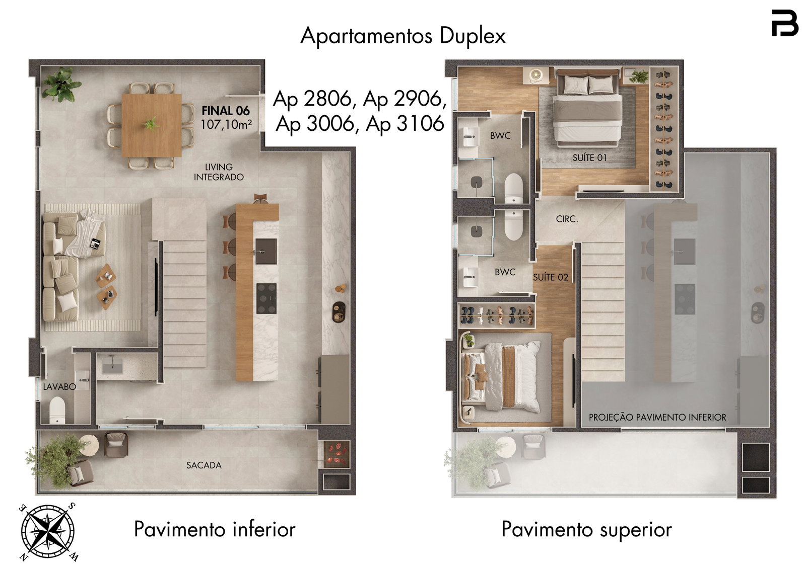 Planta Final 06, 107 m² do Breeze Towers