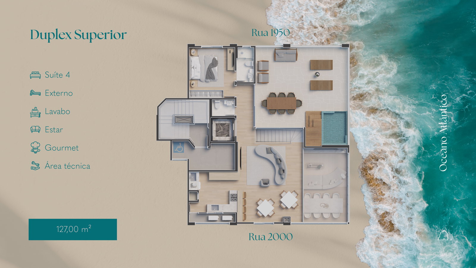 Planta Duplex Superior, 1 suíte · 127 m² do Isola di Capri