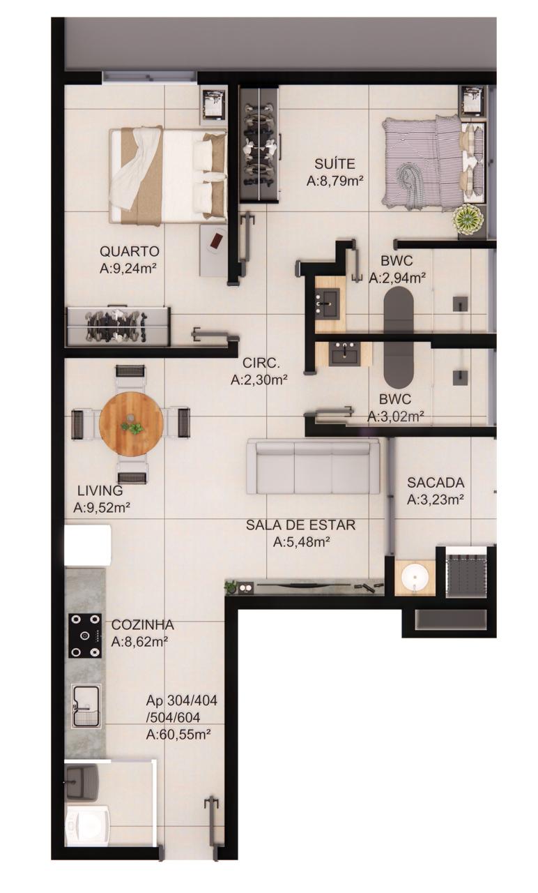 Planta 61 m² do Evermore Residence