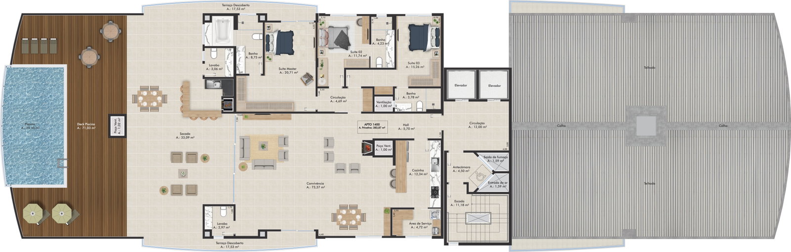 Planta Apto 1400 do L'Essence Home Club