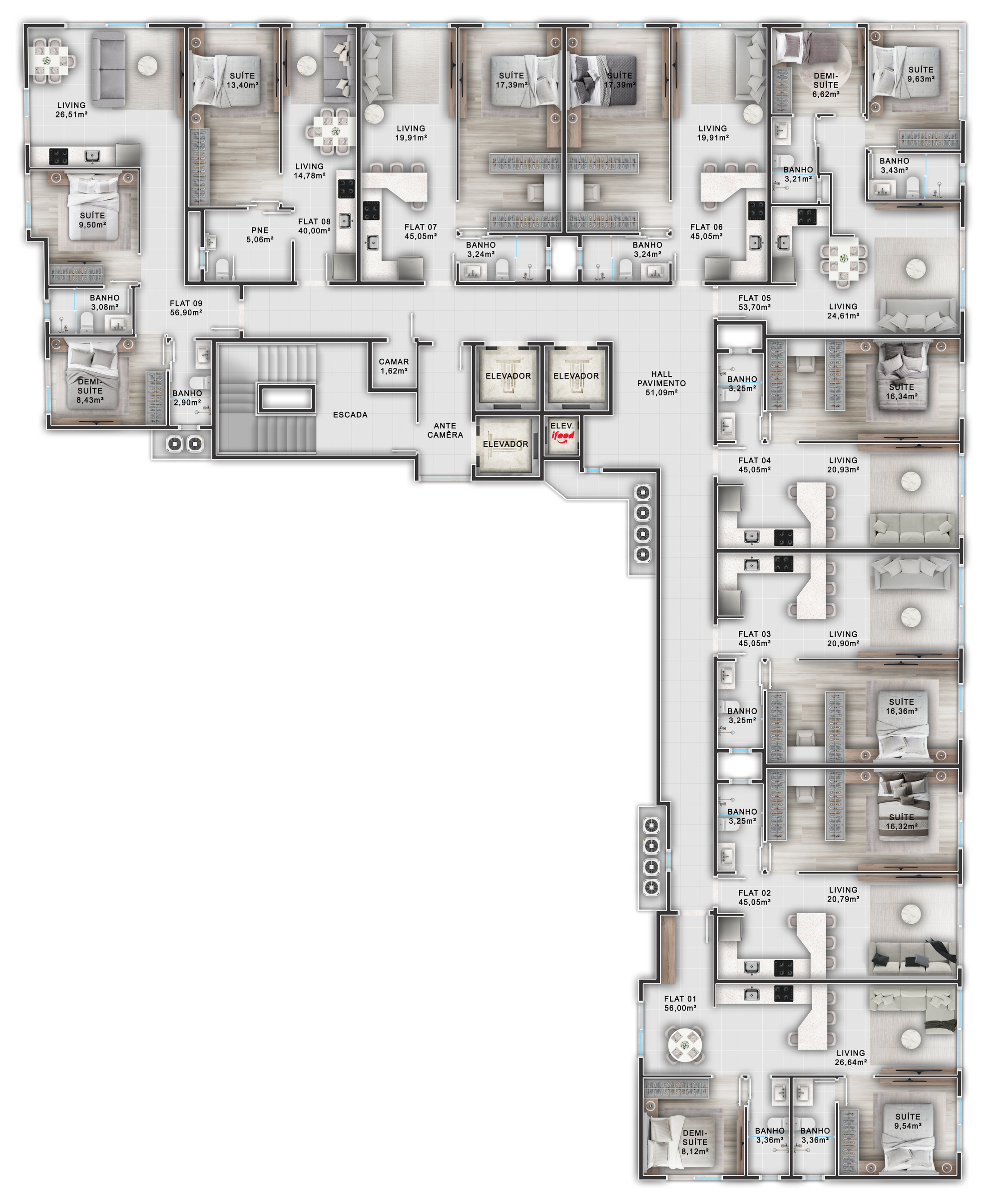 Planta Hall Pavimento do Loyal Tower Flats