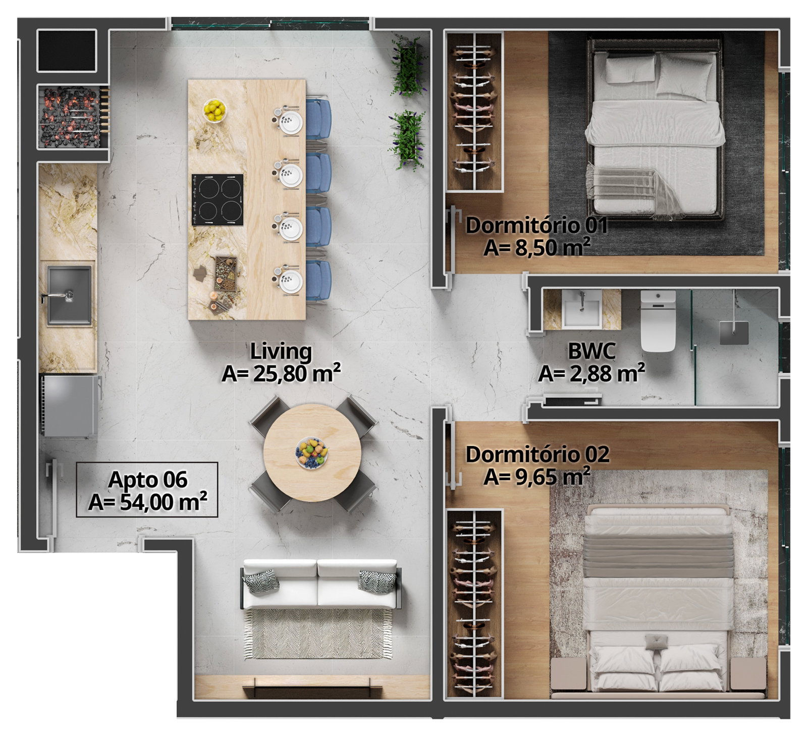 Planta Final 06, 54 m² do Costa Serenita