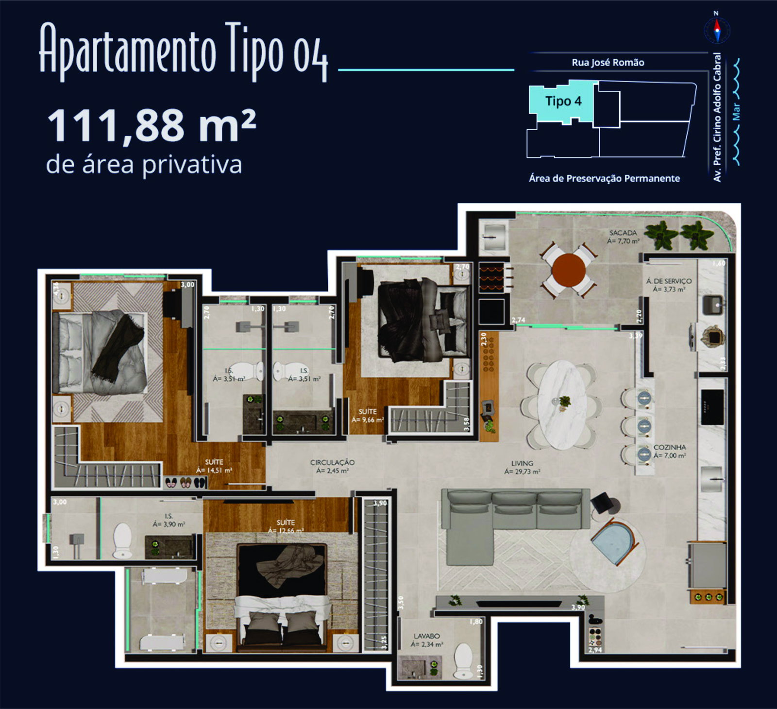 Planta Tipo 04, 112 m² do Ilha de San Blás