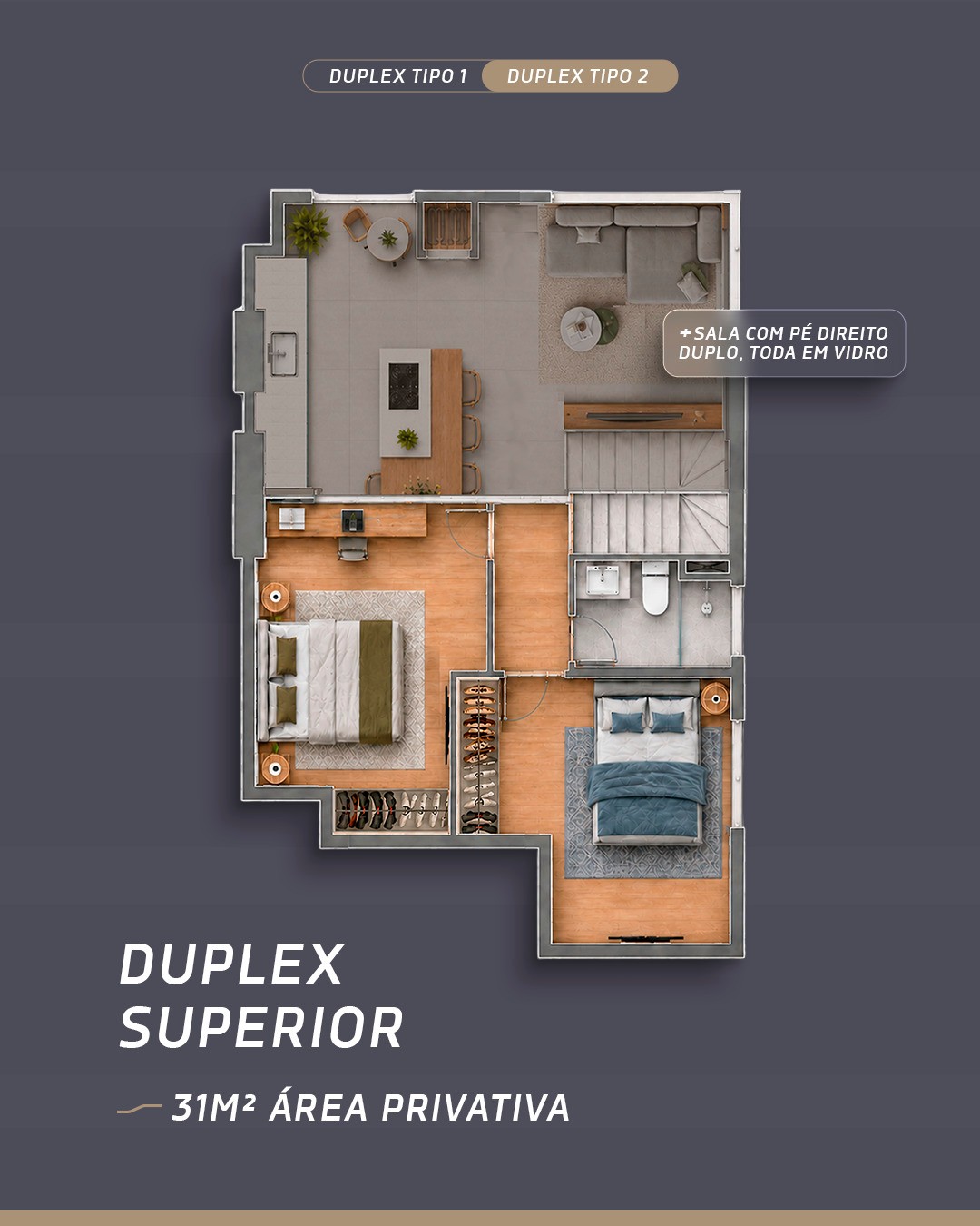 Planta Duplex Superior (1 de 2) do Flow Aptos