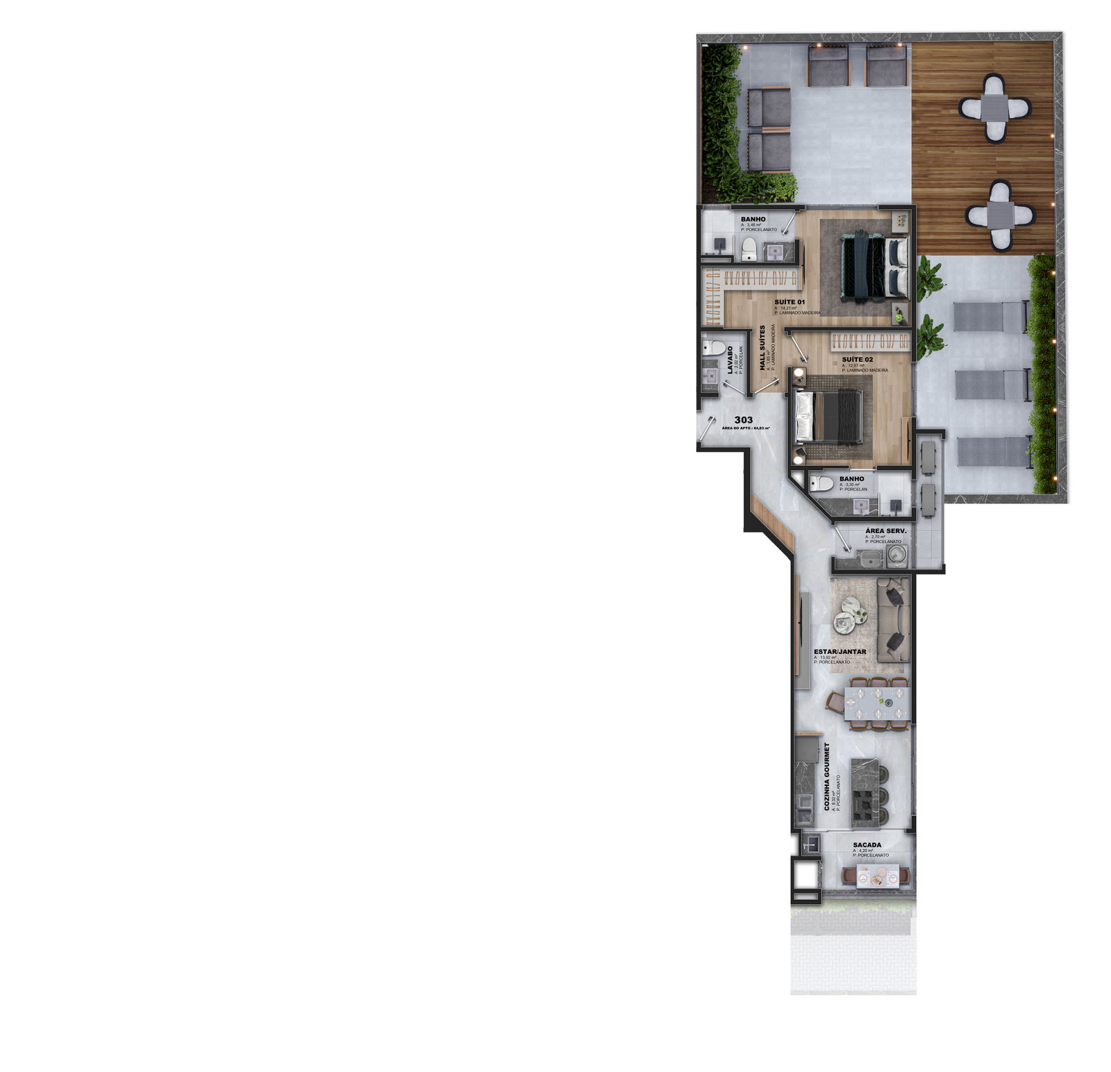 Planta Apto 303, 84 m² do Lê Vittá