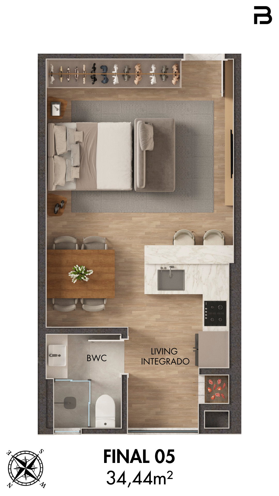Planta Final 05, 34 m² do Breeze Towers