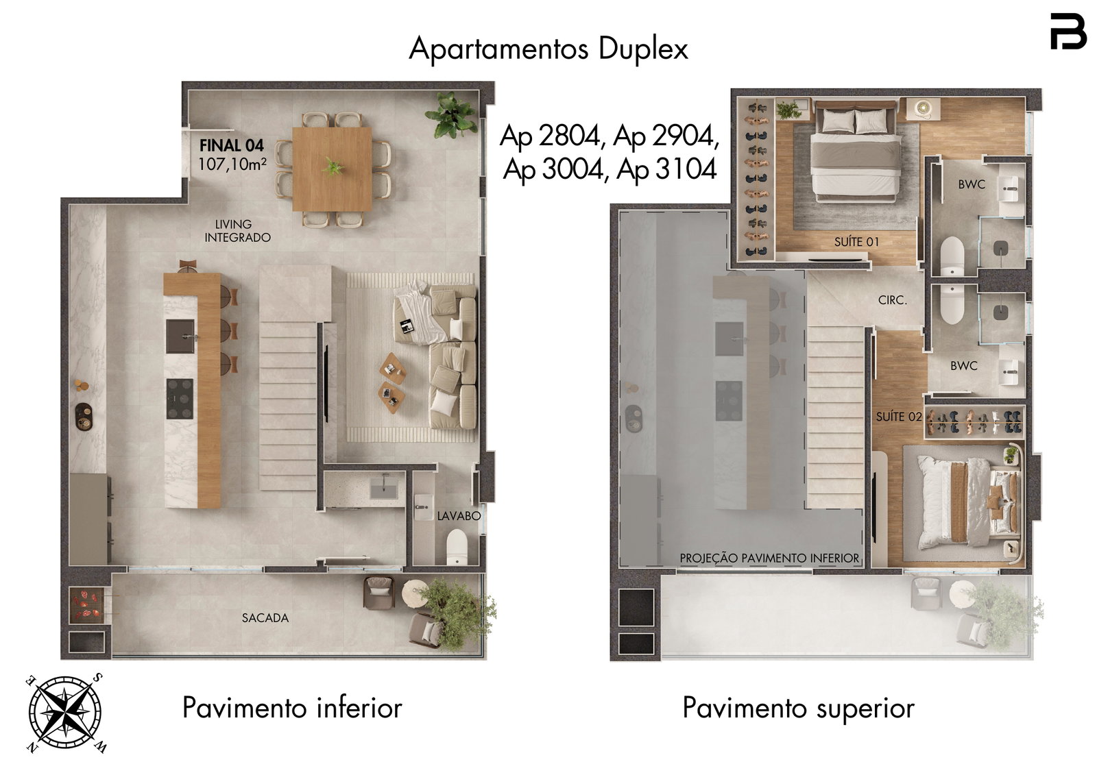 Planta Final 04, 107 m² do Breeze Towers