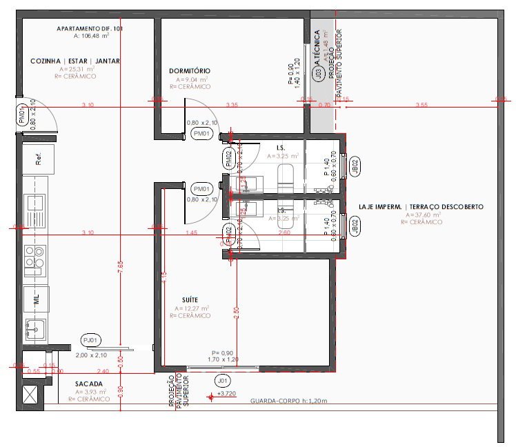 Planta Tip. 101, 106 m² do Cross Residence