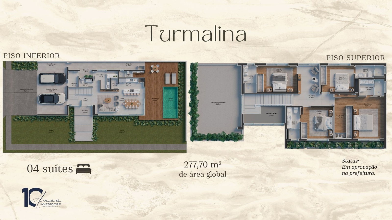 Planta Turmalina, 4 suítes · 278 m² do Casas VivaPark
