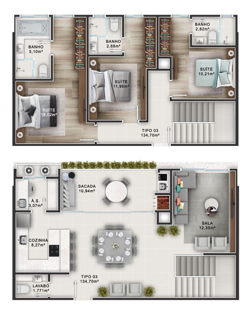 Planta Tipo 03 (1 de 2), 135 m² do Imperador
