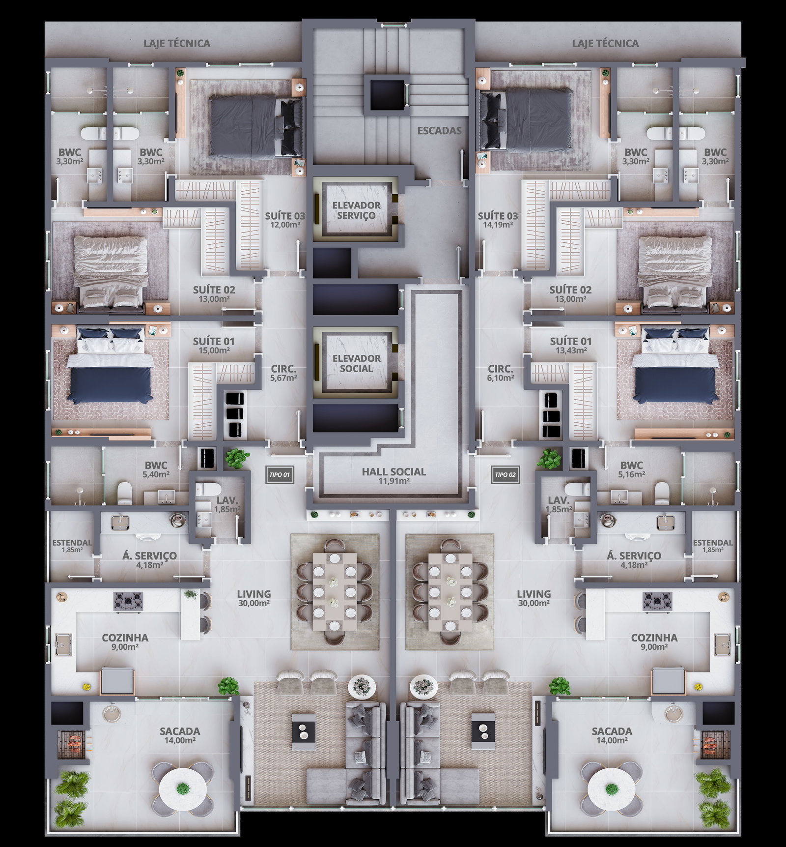 Planta Pavimento Tipo do Eternity Residence