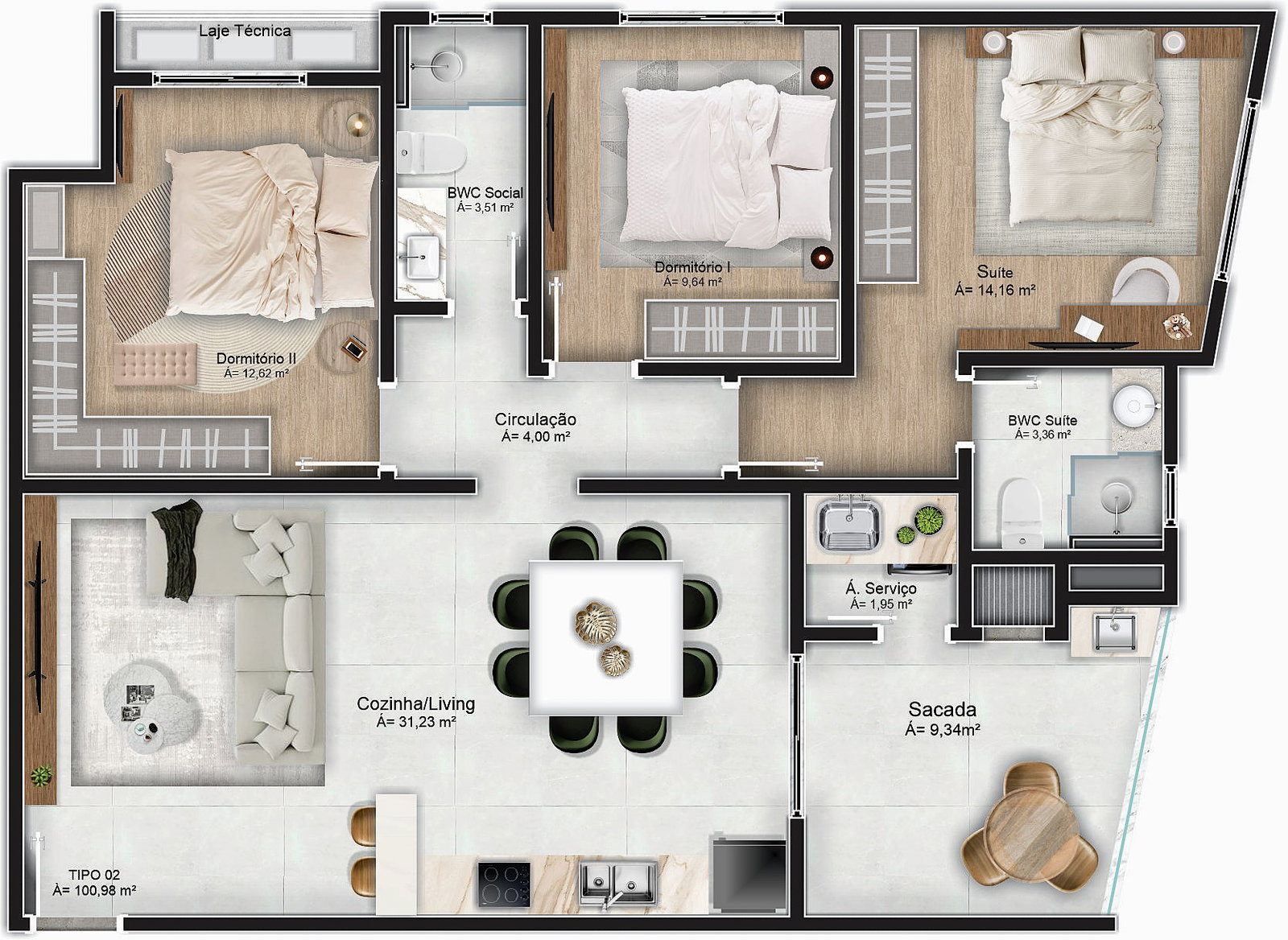Planta Tipo 02, 101 m² do Majestic