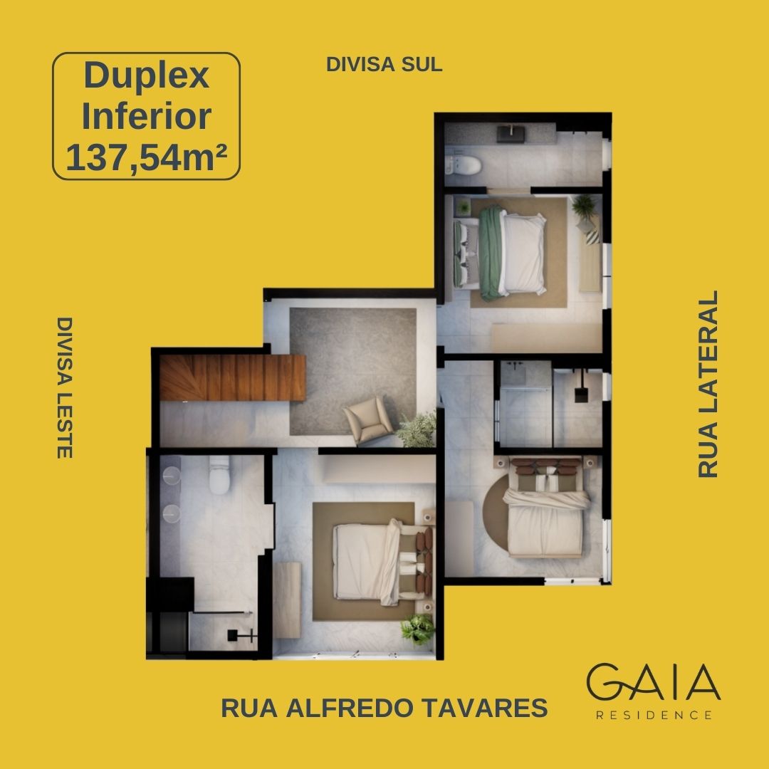 Planta Duplex Inferior, 138 m² do Gaia Residence