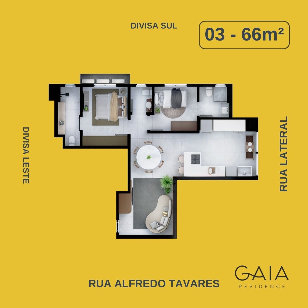 Planta Final 03, 66 m² do Gaia Residence