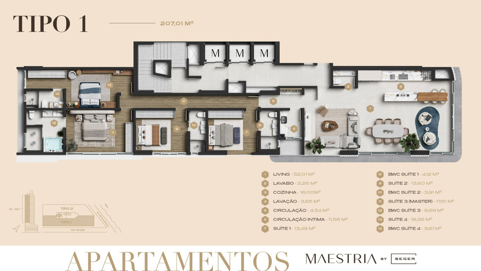 Planta Tipo 1 (1 de 2), 207 m² do Maestria By Seger