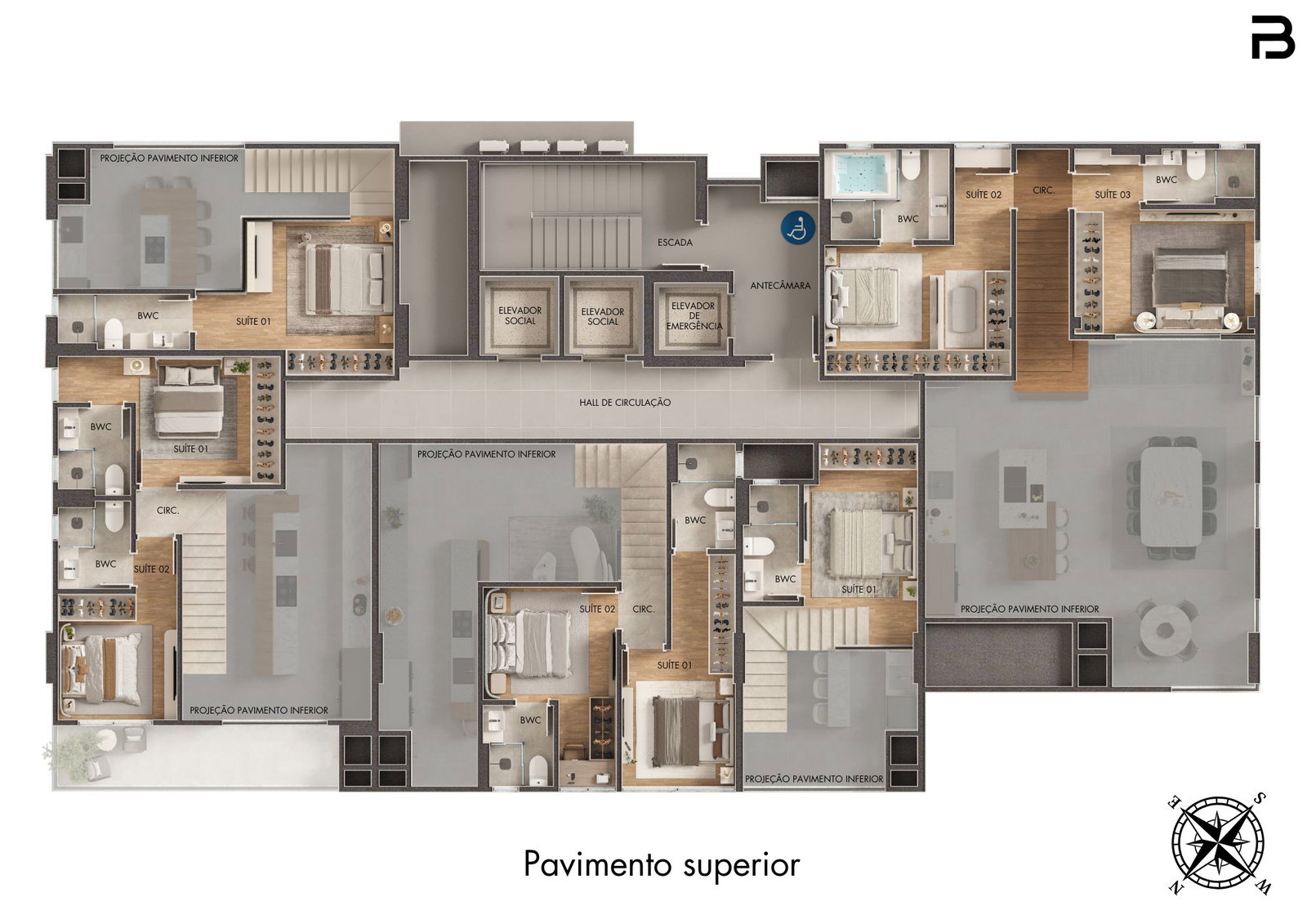 Planta Pavimento superior (2 de 2) do Breeze Towers