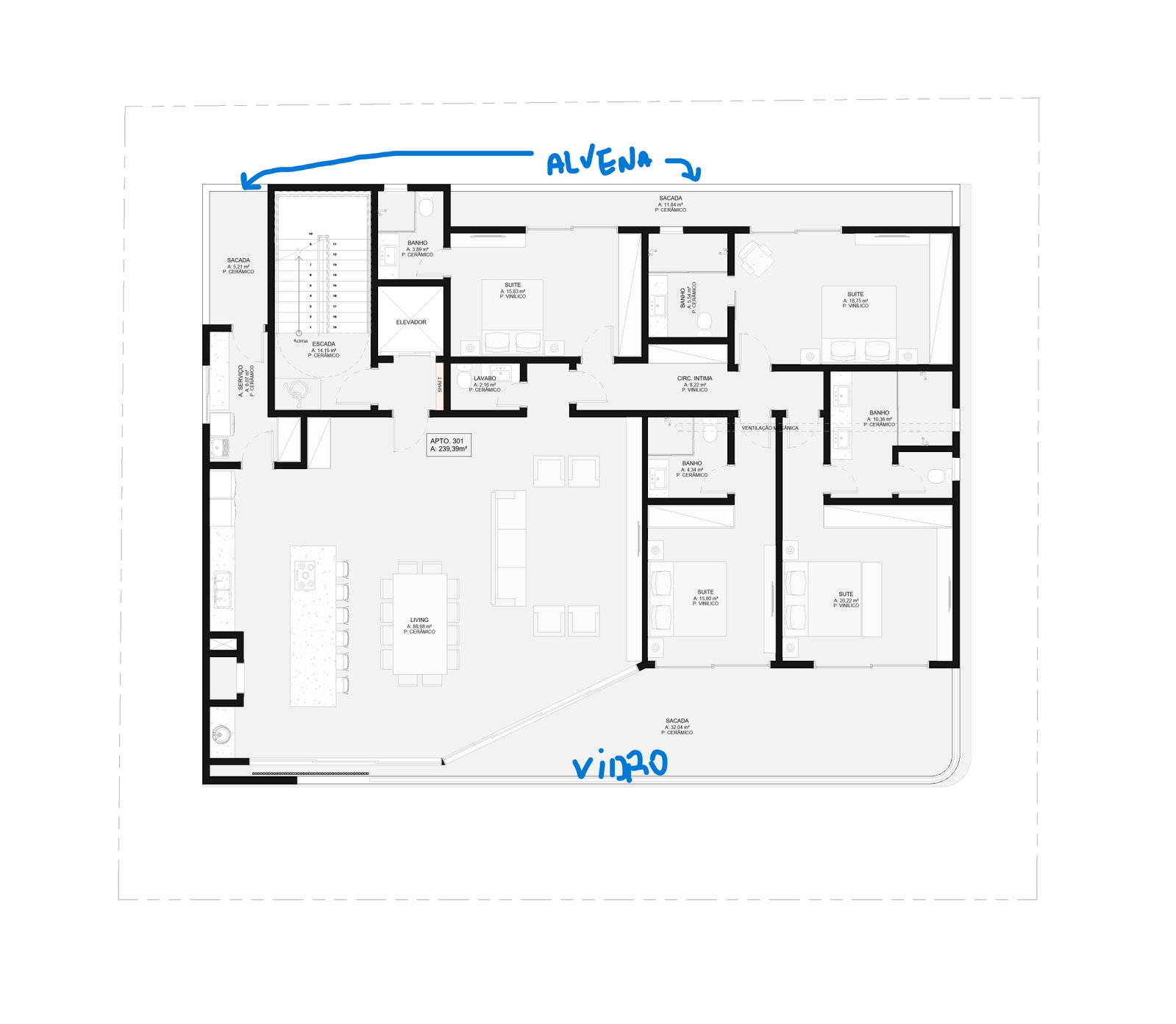 Planta Apto 301, 239 m² do Family