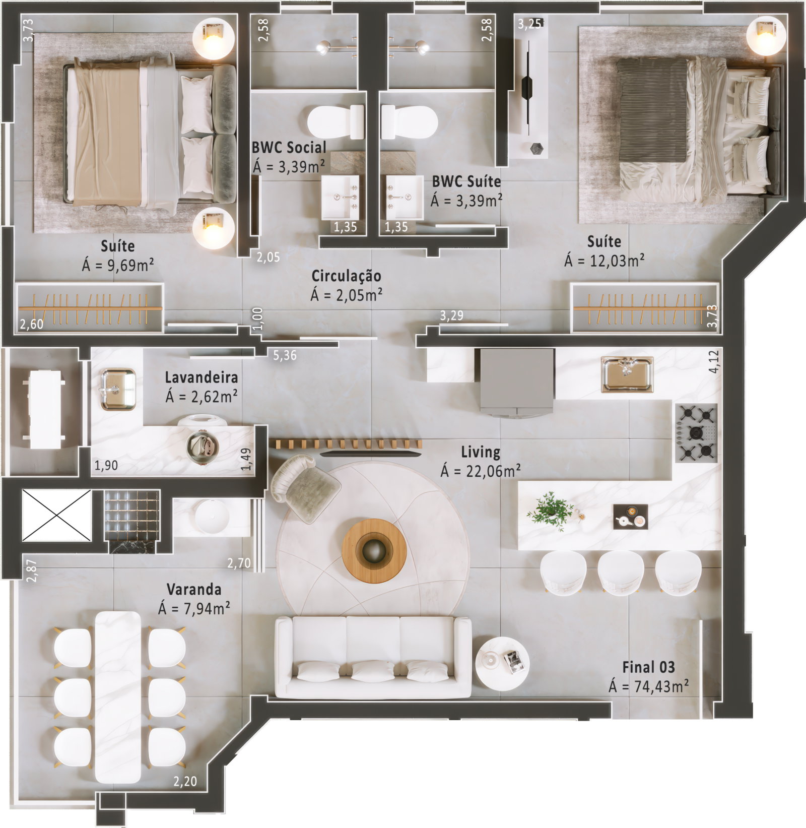 Planta Final 03, 74 m² do Harmony Residence