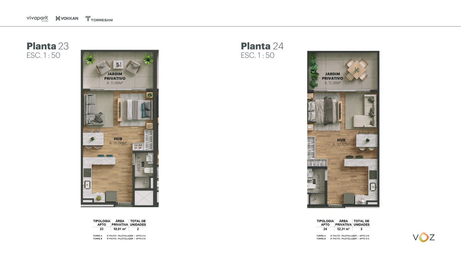 Planta Final 24, 52 m² do Edifício Voz