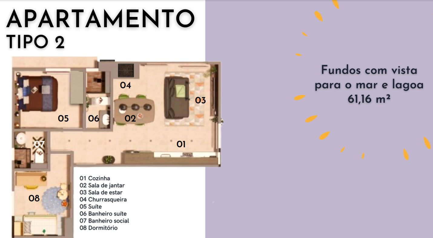 Planta Tipo 2, 61 m² do Edifício Júnior