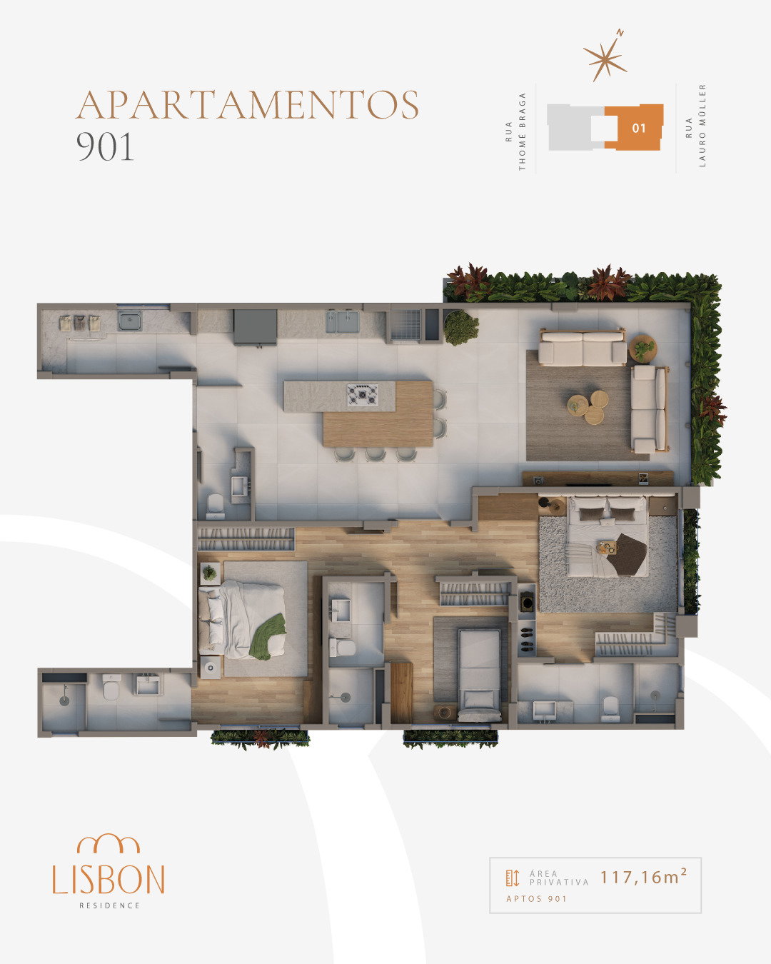 Planta Apto 901, 117 m² do Lisbon Residence