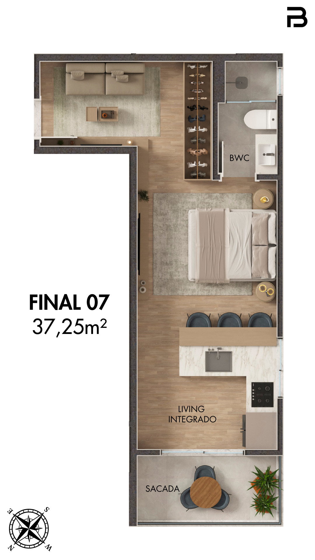 Planta Final 07, 37 m² do Breeze Towers