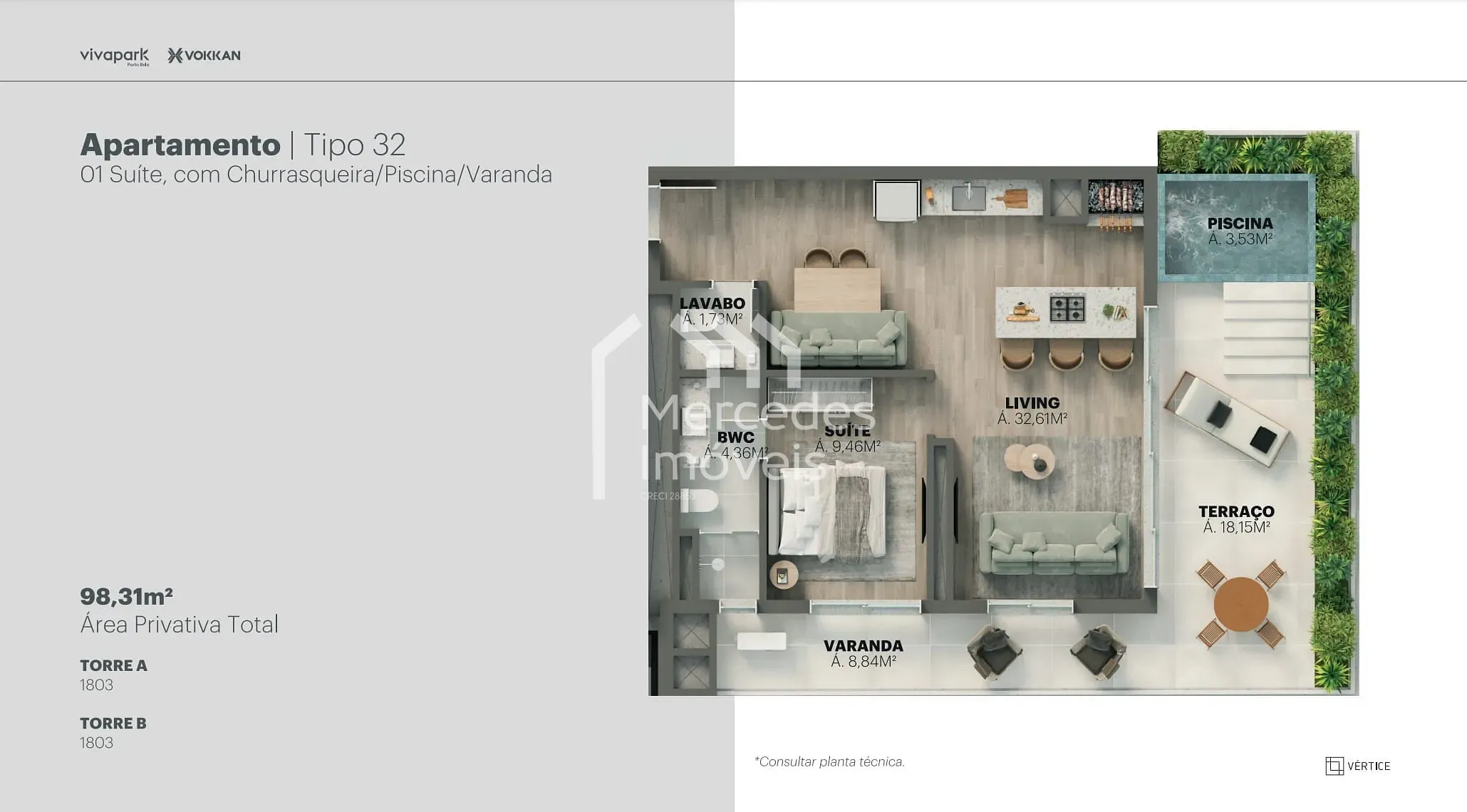 Planta 82 de Apartamento 1 suite + piscina privativa à venda, 100m² Viva Park, Porto Belo, SC