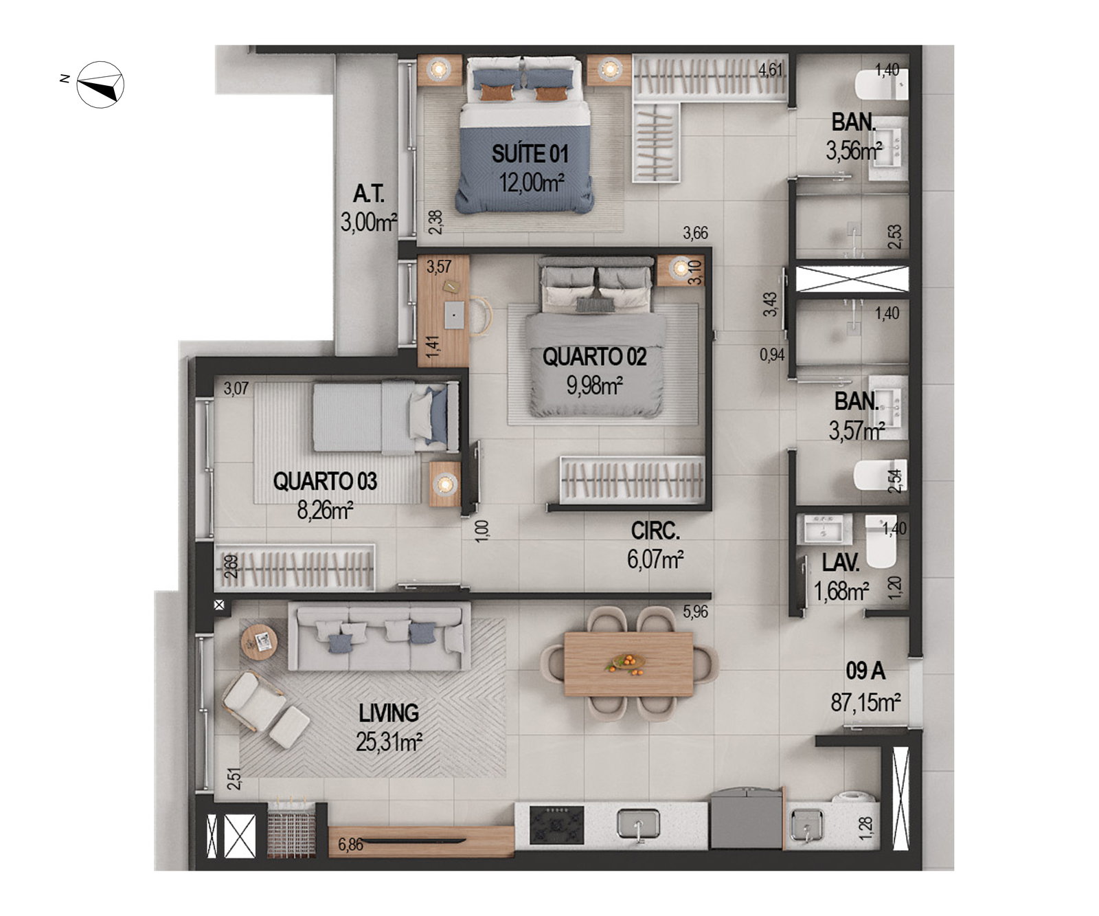 Planta 09 A, 87 m² do IT's