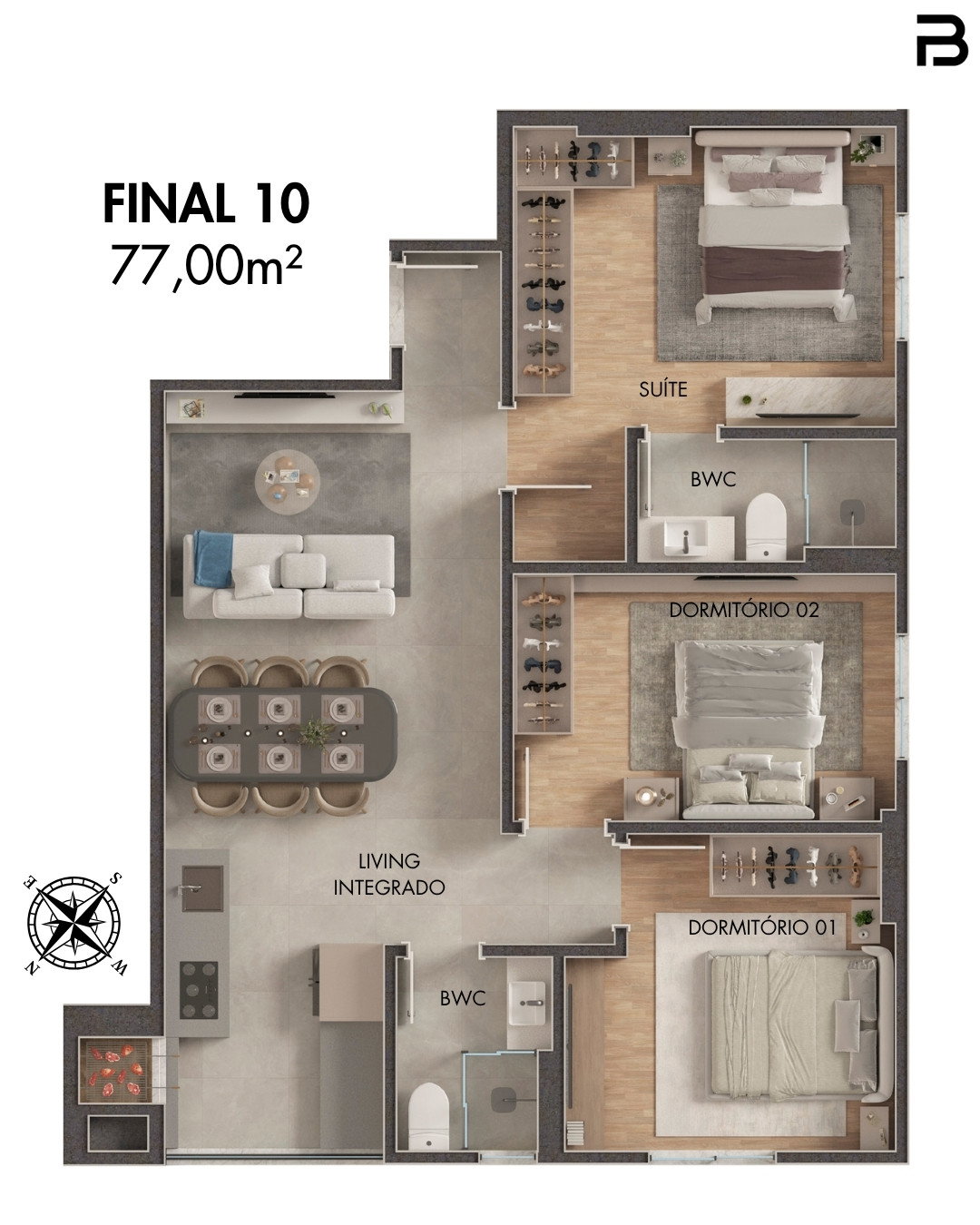 Planta Final 11, 52 m² do Breeze Towers