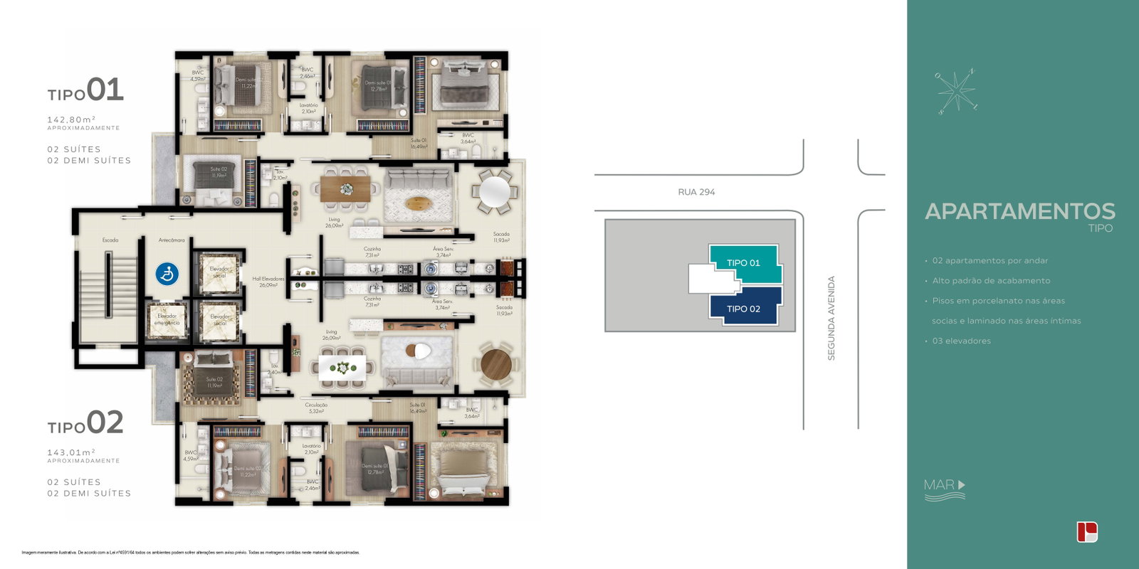 Planta Pavimento Tipo do Liberty Residence