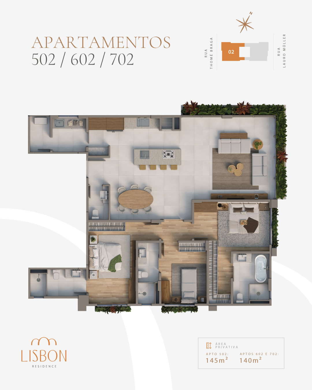 Planta 502 / 602 / 702, 140 m² do Lisbon Residence