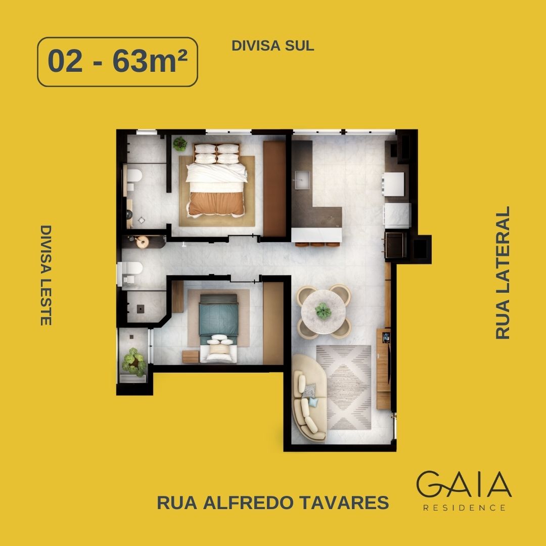 Planta Final 02, 63 m² do Gaia Residence