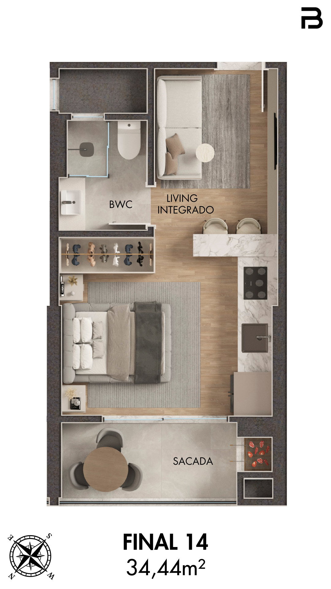 Planta Final 14, 34 m² do Breeze Towers