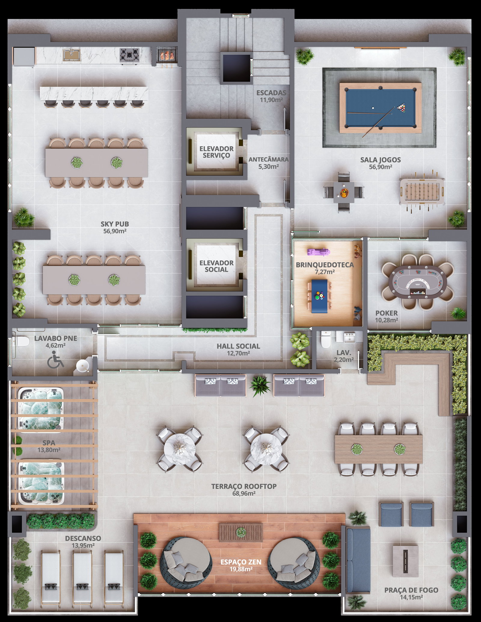 Planta Lazer · Rooftop do Eternity Residence
