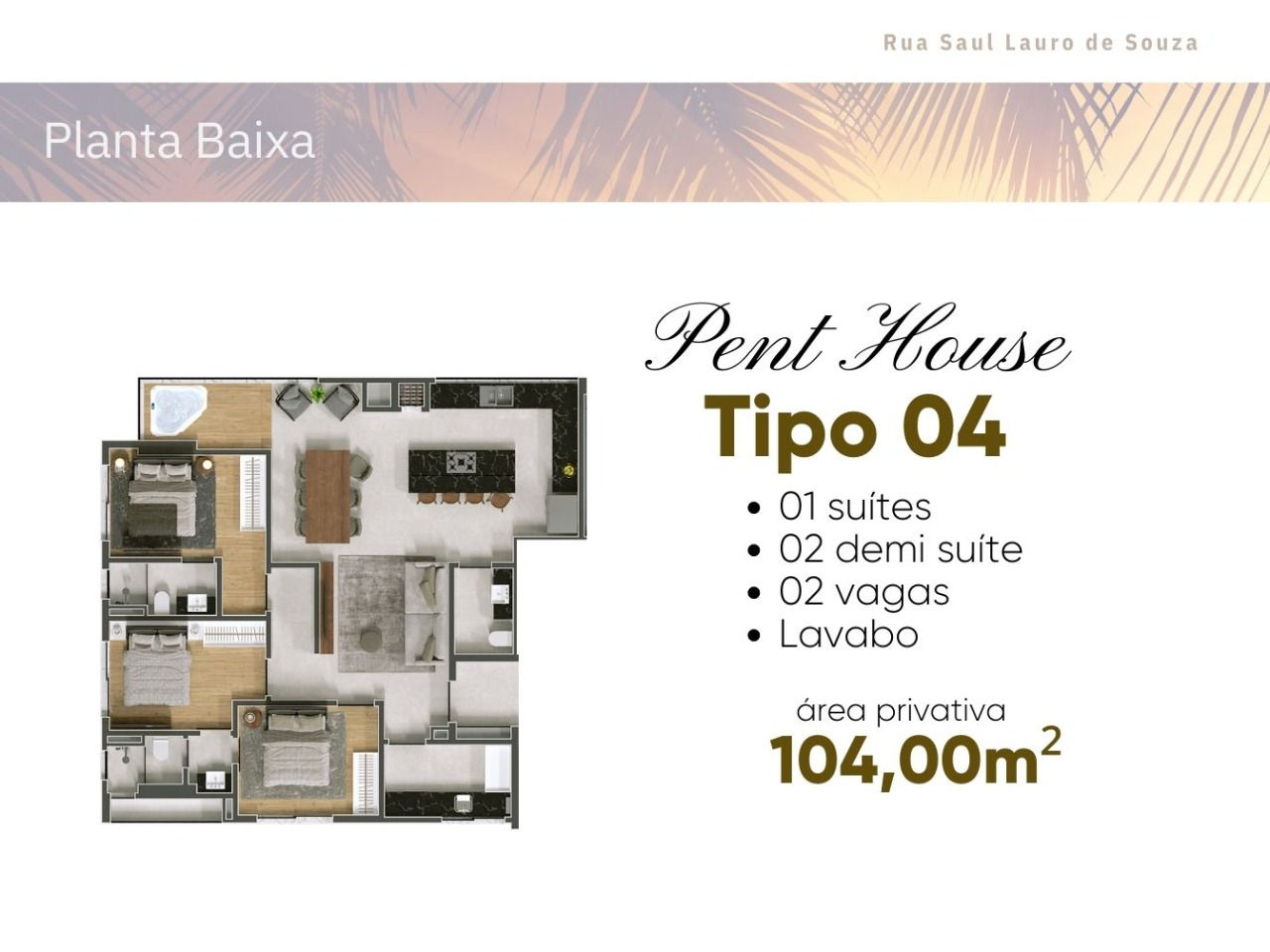 Planta Tipo 04, 3 dormitórios · 1 suíte do Atlantis Tower