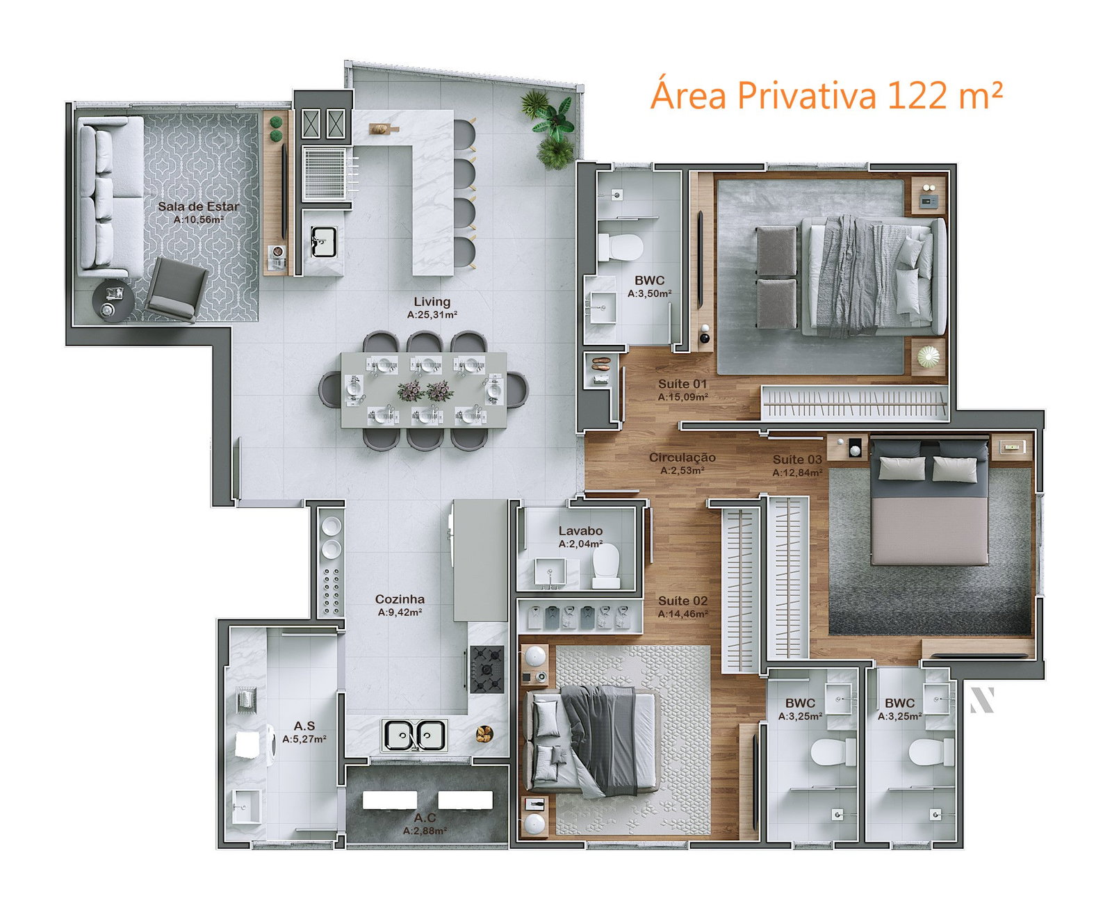 Planta 122 m² do Home Square