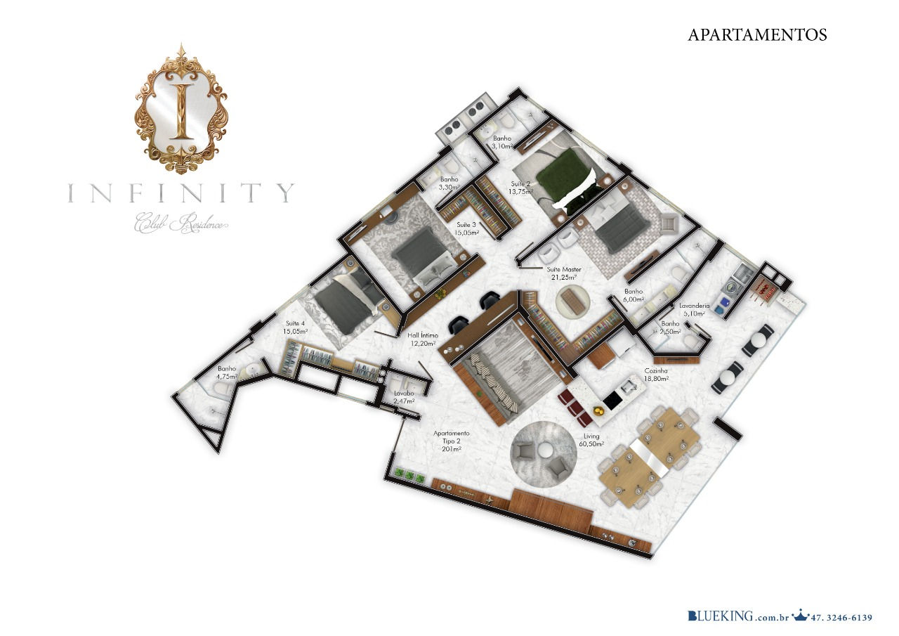 Planta Tipo 02, 291 m² do Infinity