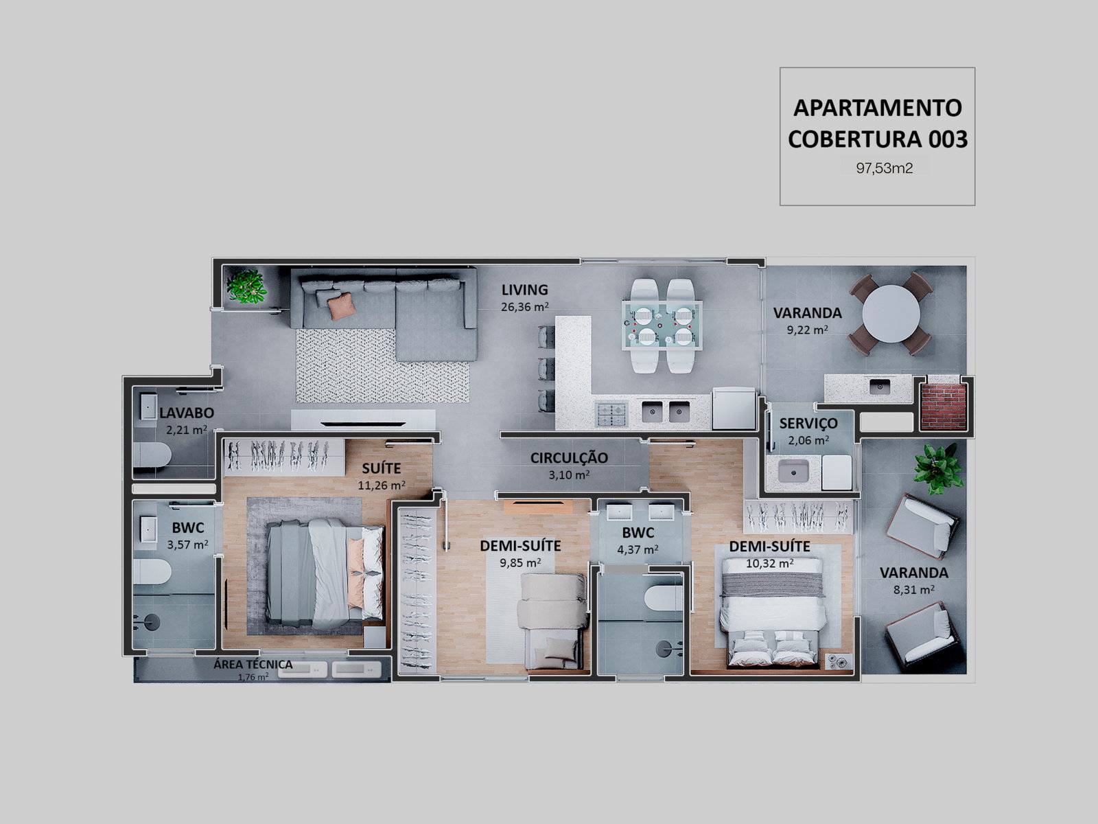 Planta Cobertura 003, 98 m² do Hav