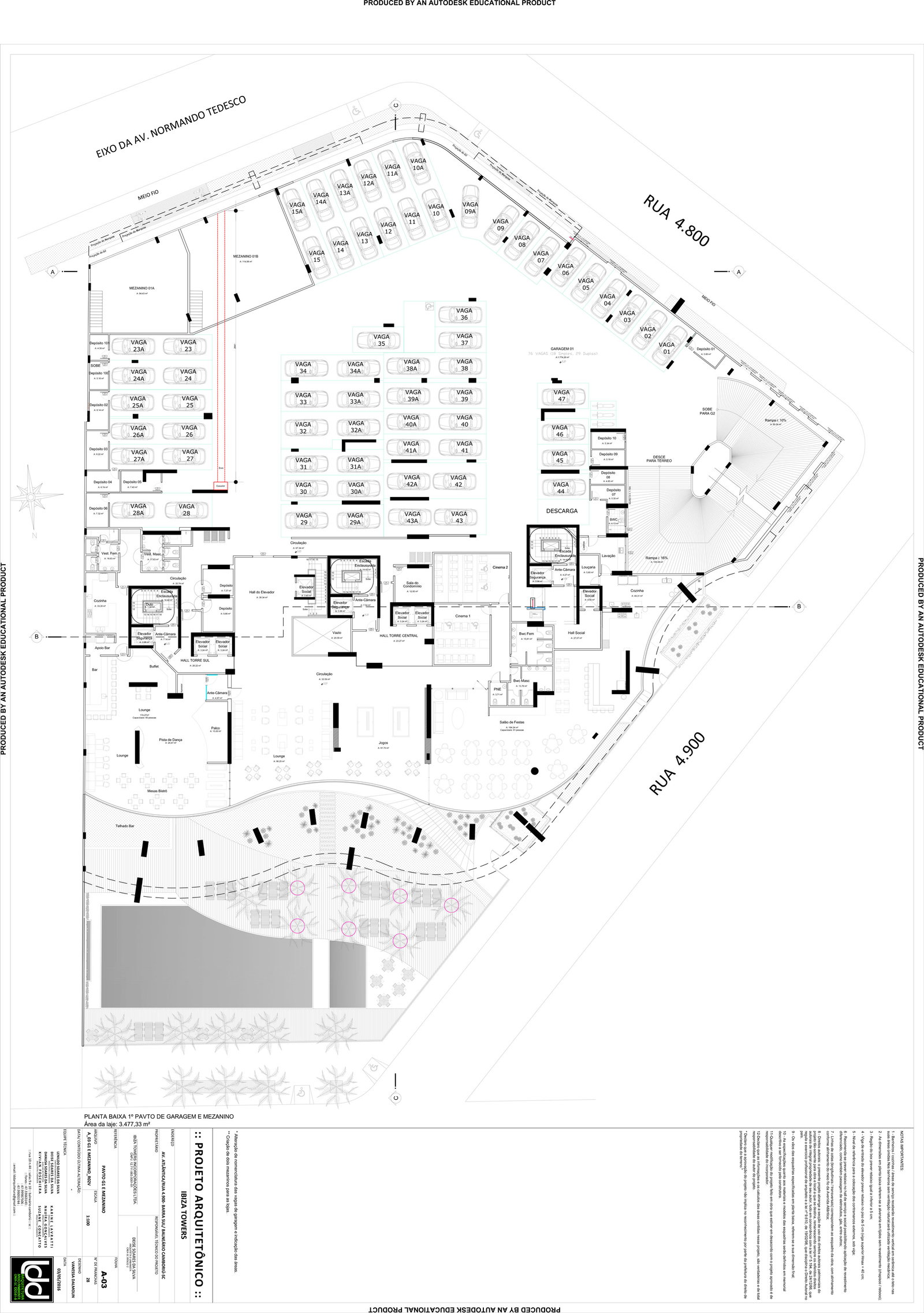 Planta 1º pavto de garagem e mezanino do Ibiza Towers