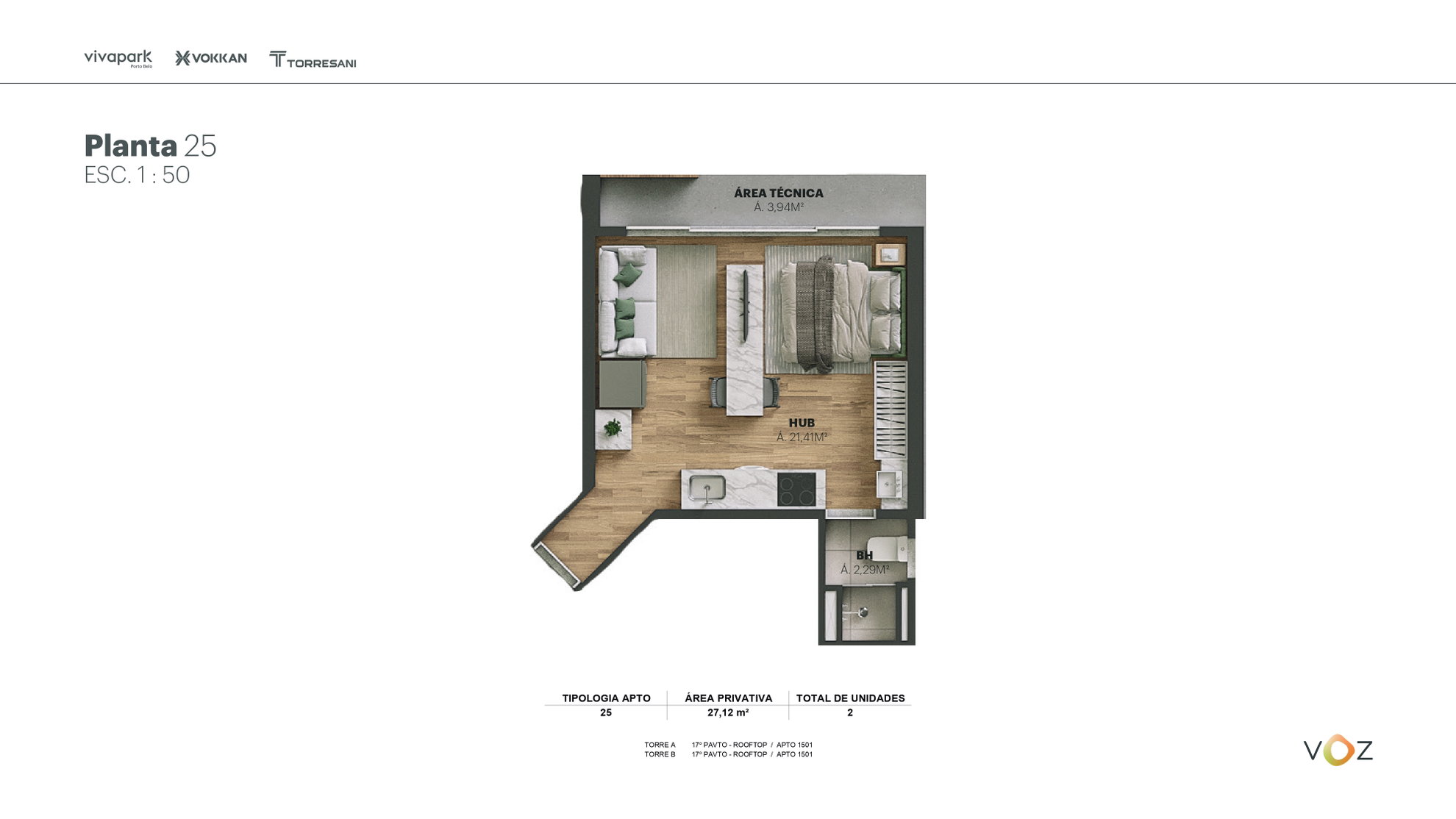 Planta Final 22, 39 m² do Edifício Voz