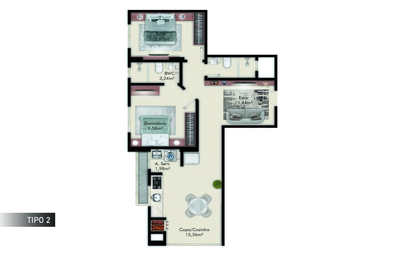 Planta Tipo 2 do Fiorini Residenziale