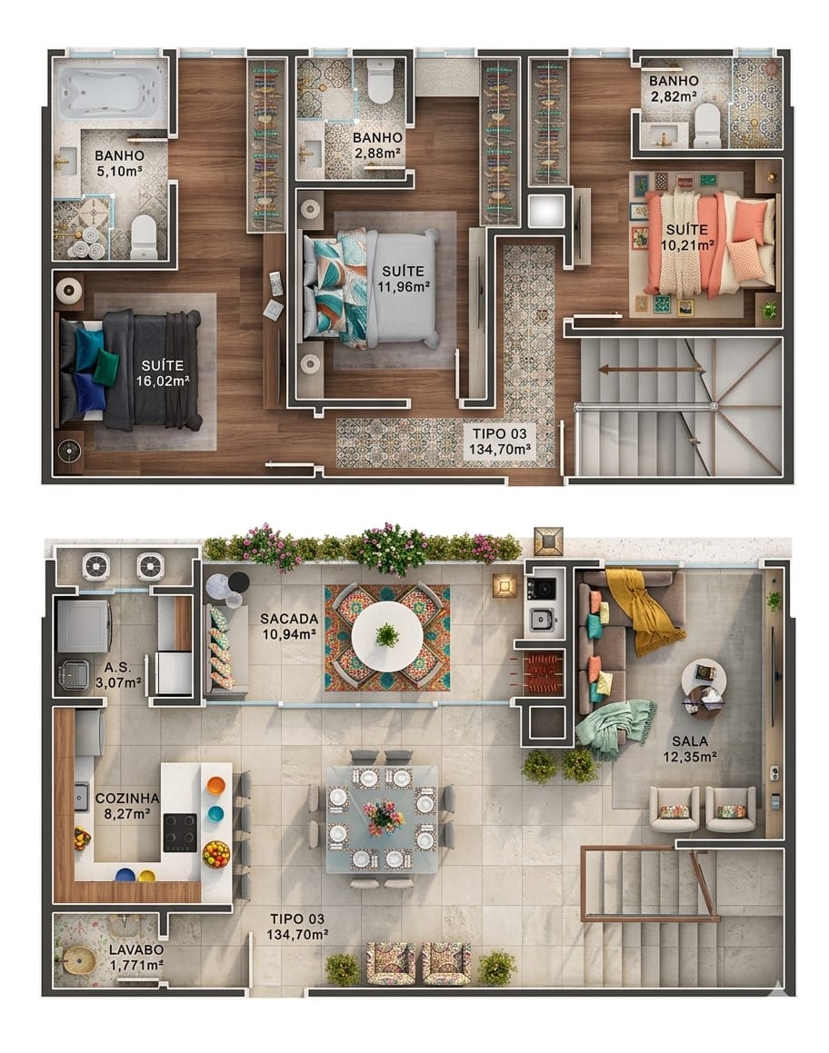 Planta Tipo 03 (2 de 2), 135 m² do Imperador