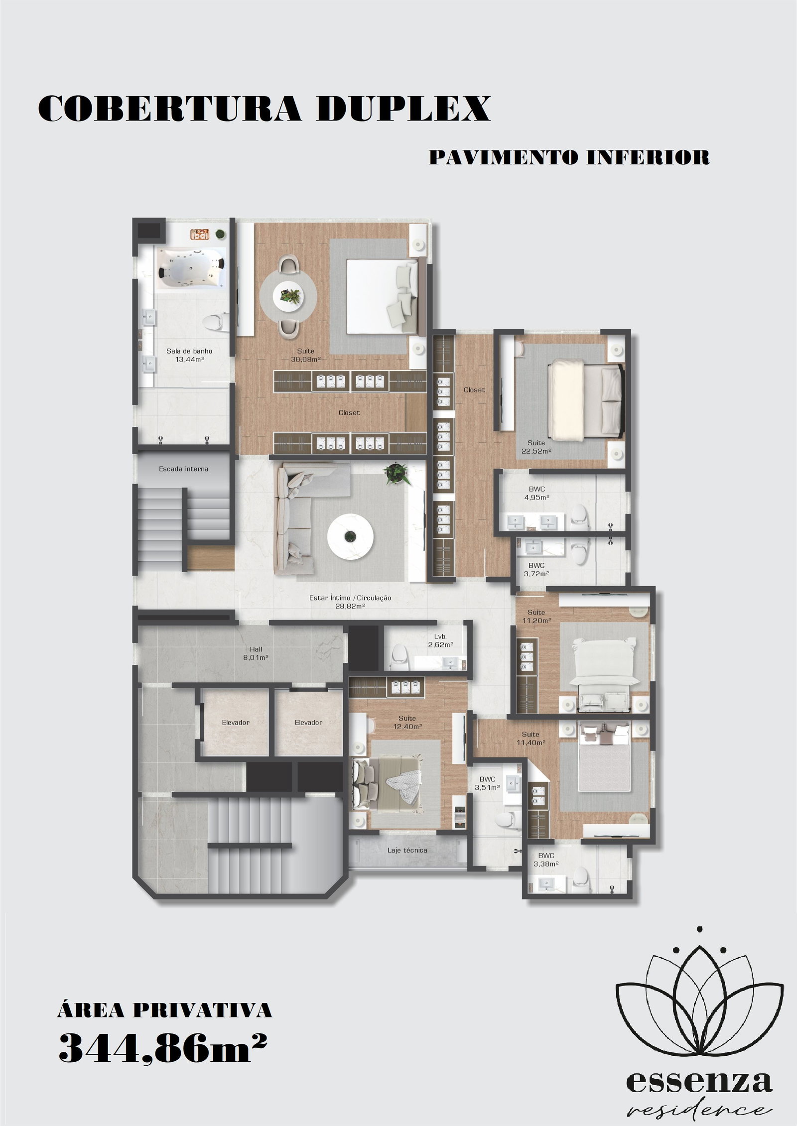 Planta Cobertura Duplex (1 de 2), 345 m² do Essenza Residence