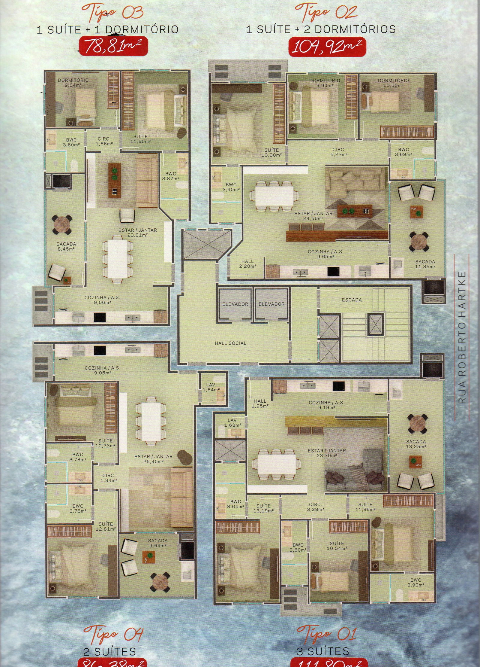Planta Tipo 02, 3 dormitórios · 1 suíte · 105 m² do Edifício Veneza