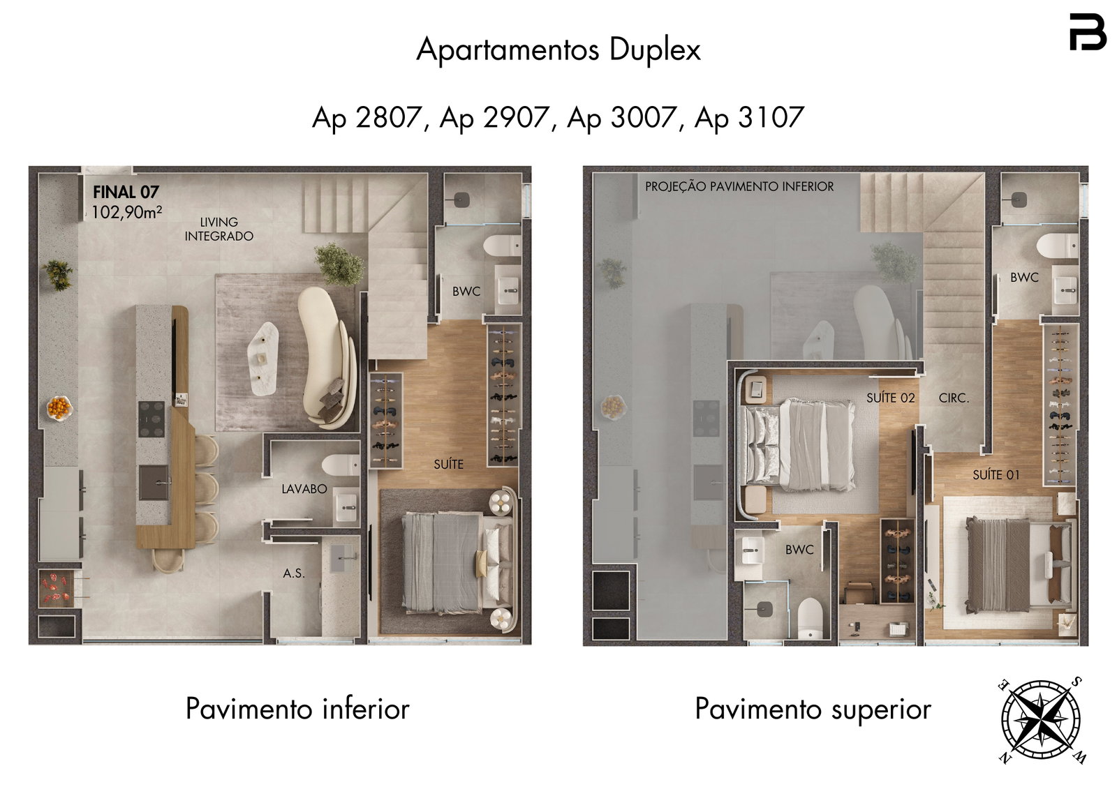 Planta Final 07, 103 m² do Breeze Towers