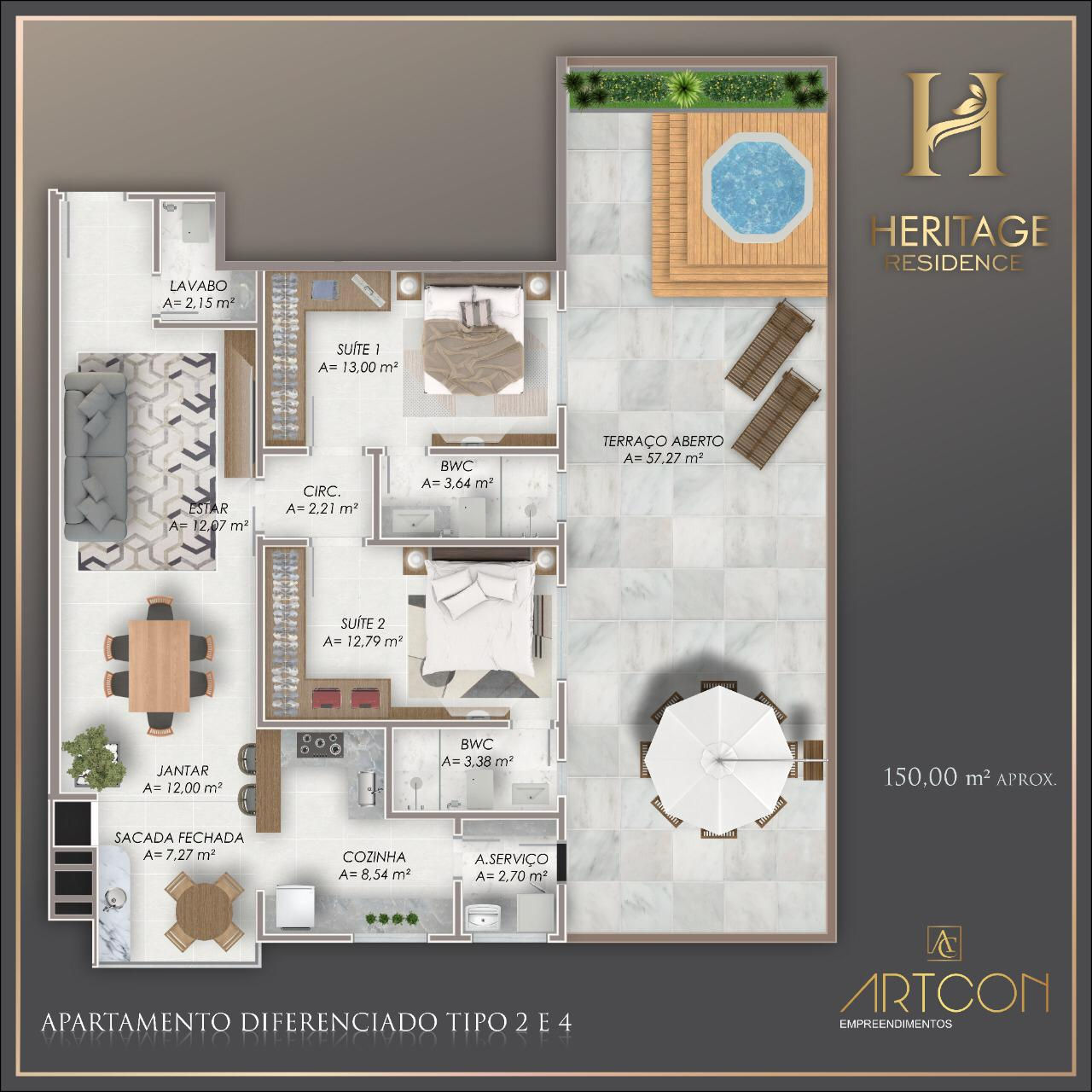 Planta Diferenciado Tipo 2 e 4 do Heritage