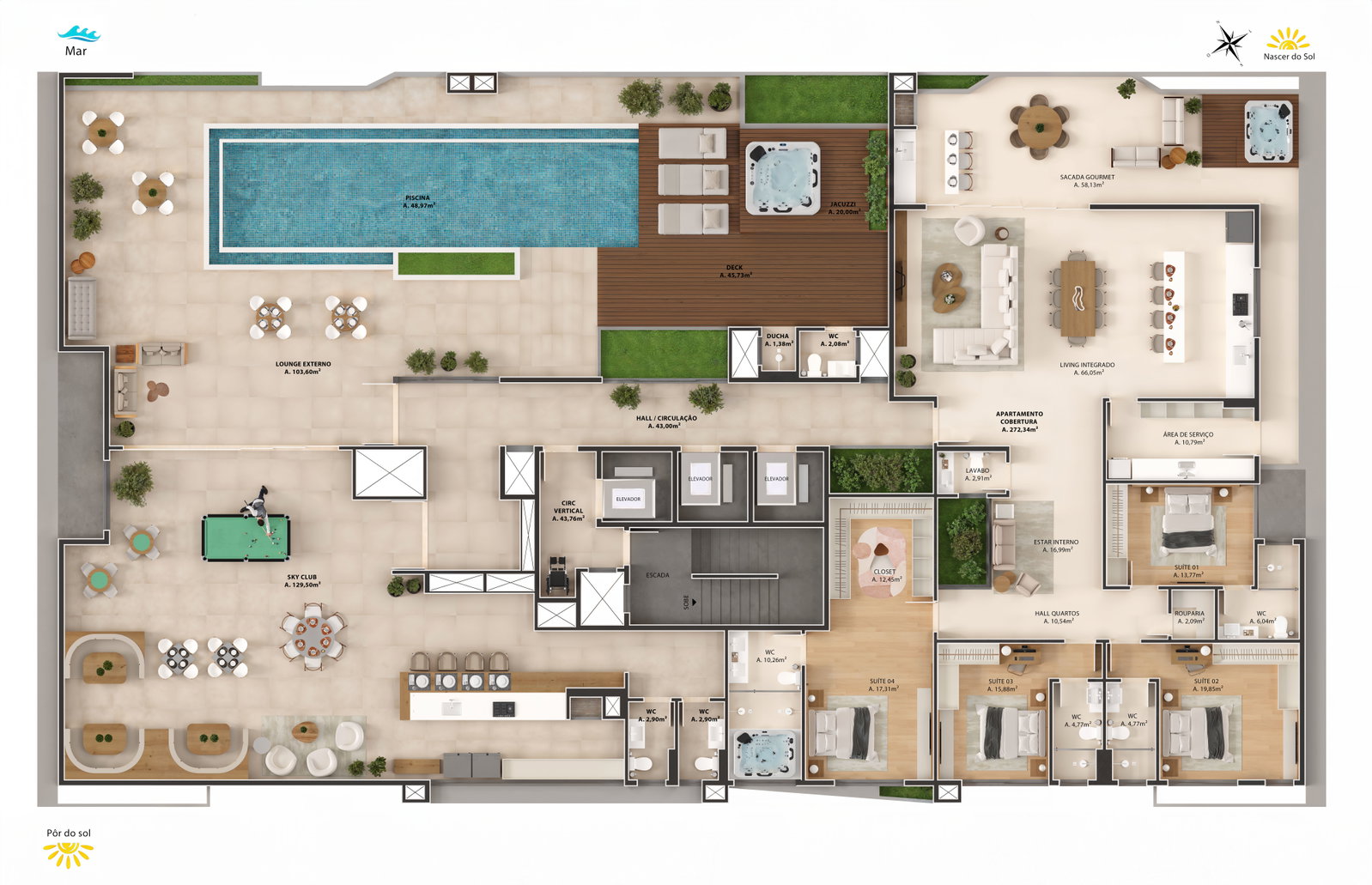 Planta Lazer · Cobertura do Aquarella UP Residence
