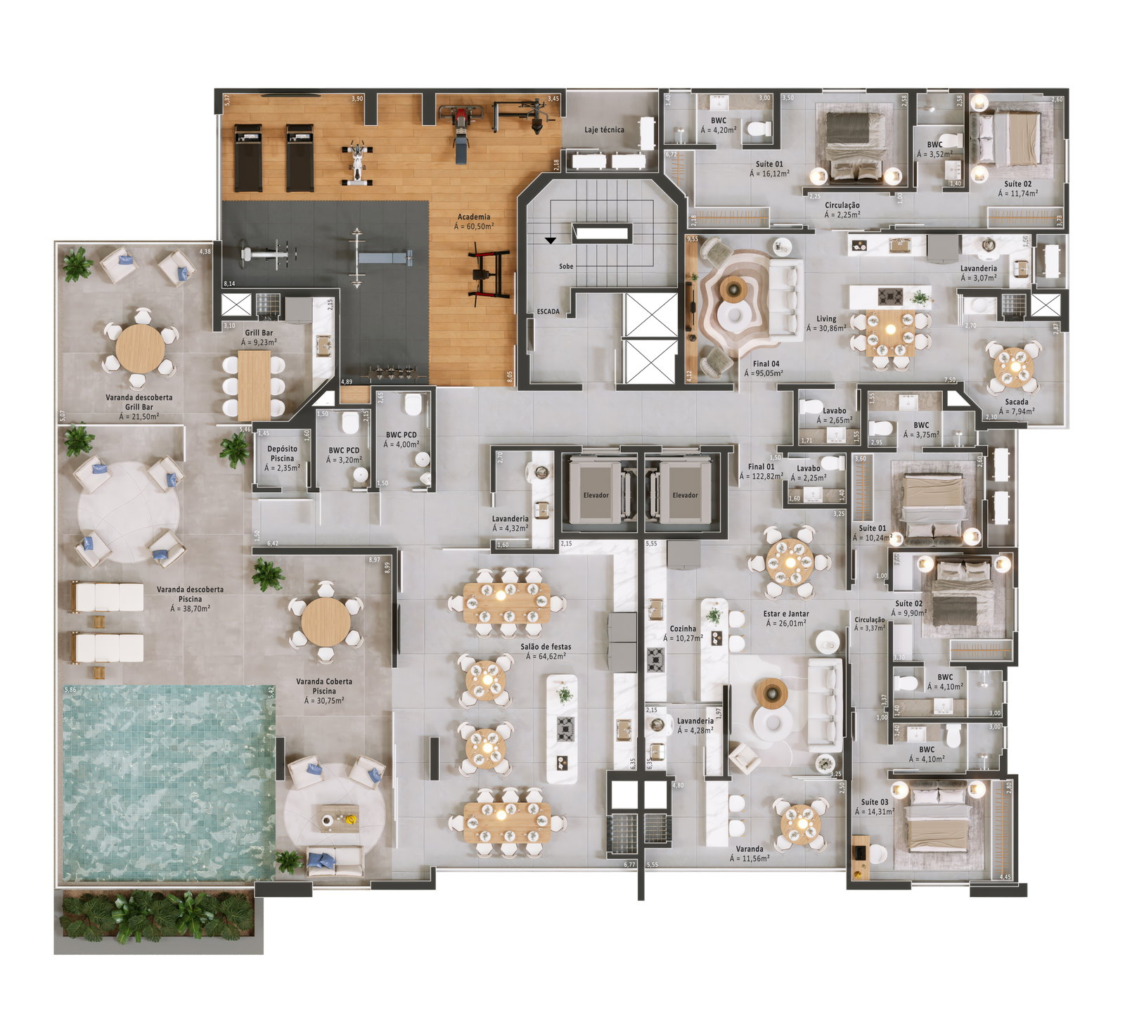 Planta Lazer · Rooftop do Harmony Residence