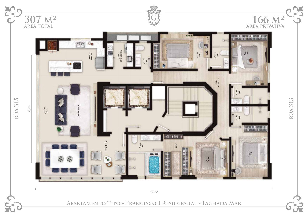Planta Tipo, 166 m² do Francisco I
