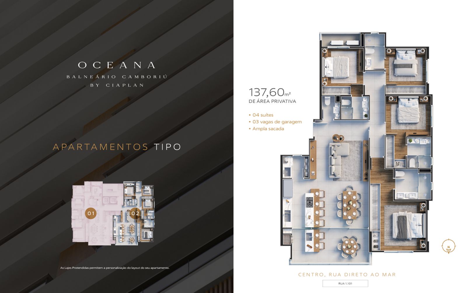 Planta Tipo, 4 suítes · 138 m² do Edifício Oceana Residence